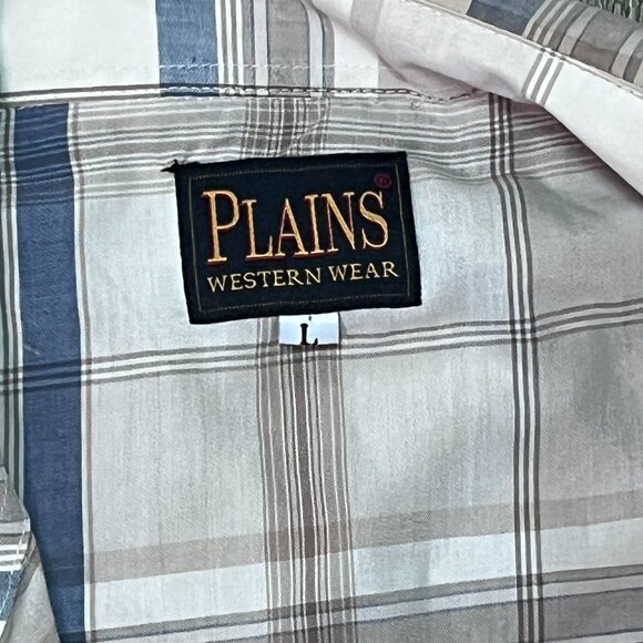 Plains Western Wear Pearl Snap Shirt - Blue & Tan Plaid - Men's Large - Picture 5 of 6